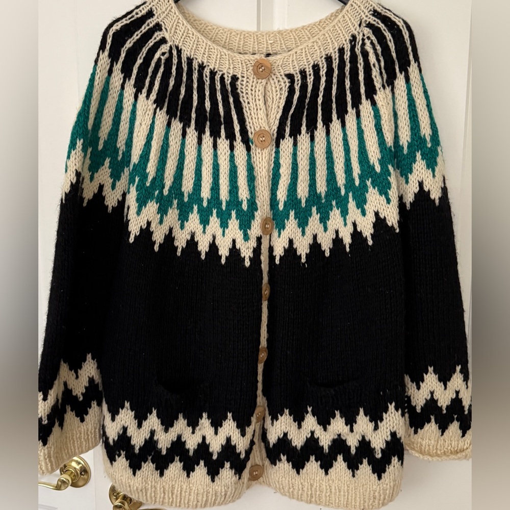 Hand Knit Norwegian Cardigan Sweater -